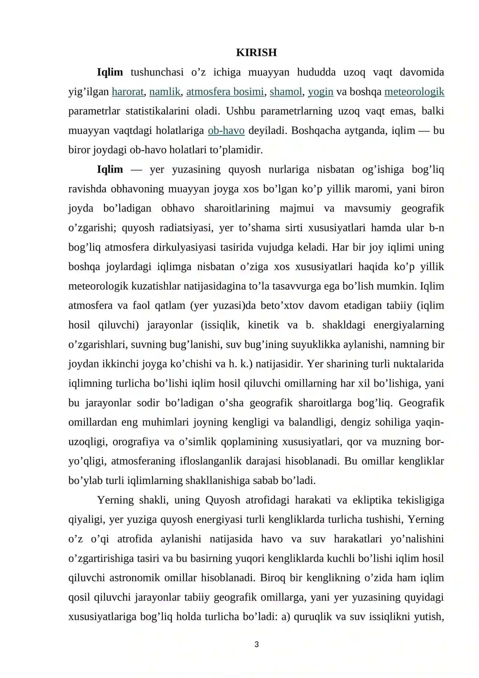 "YER SHARINING IQLIM MINTAQALARI" 2