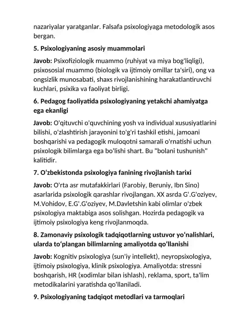 Psixologiya Yakuniy Javoblari 2