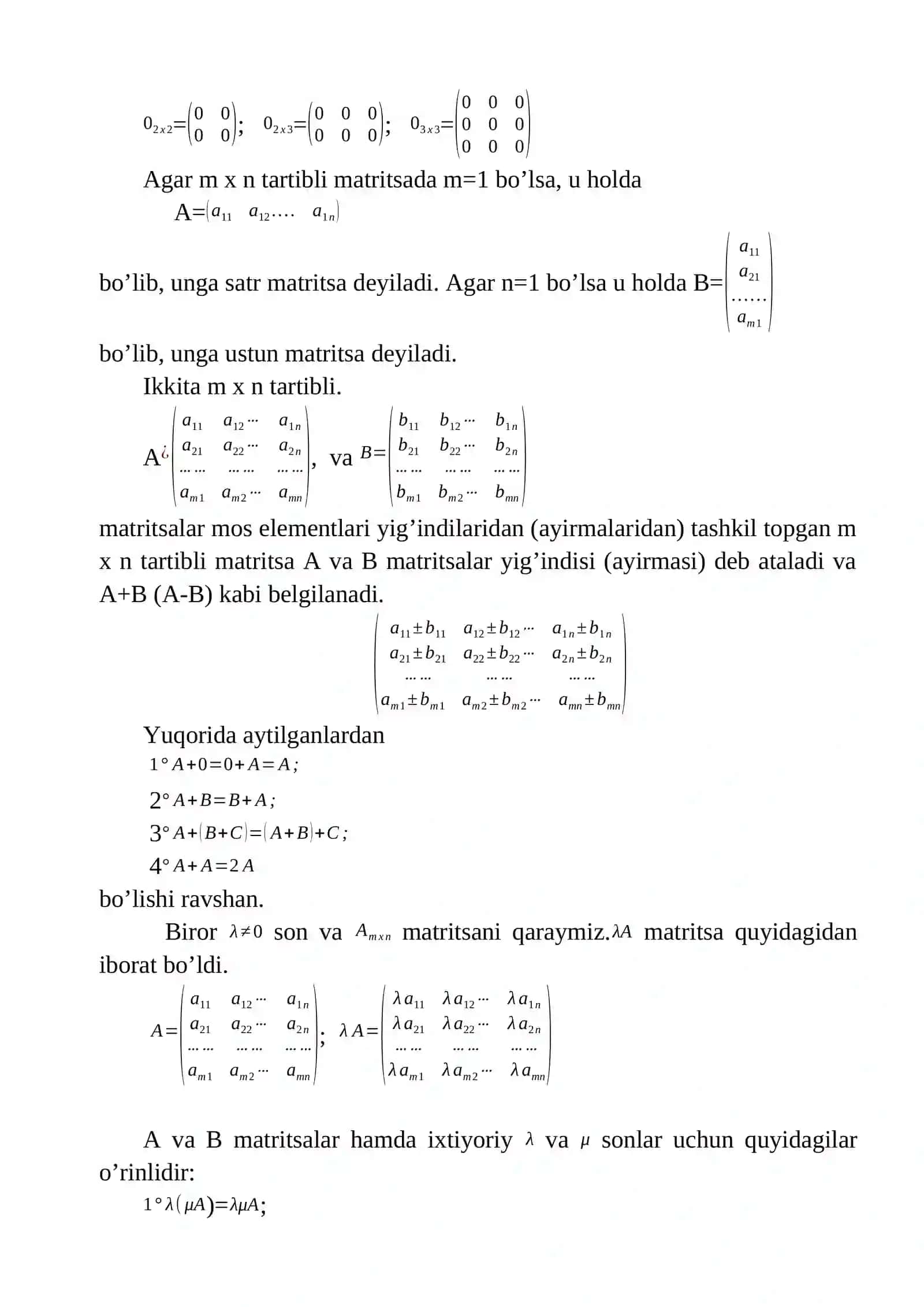 6-Chiziqli algebra. Matritsalar va ular ustida amallar 2