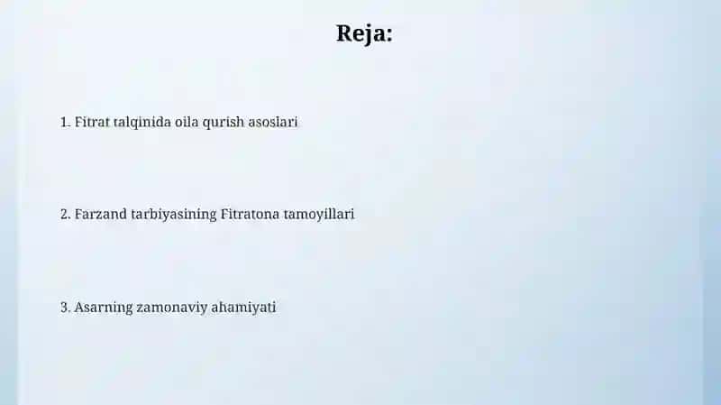 Fitratning "Oila asari"dagi oila qurish tartiblari va farzand tarbiyasiga oid g’oyalar 2