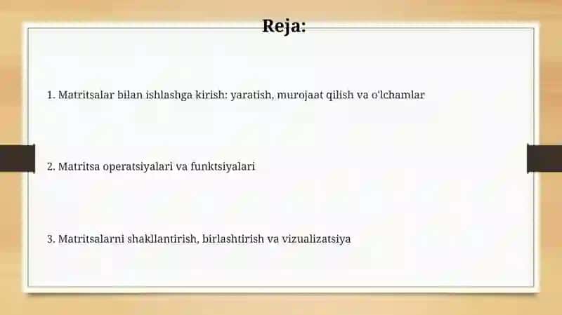 MATLABda matritsalar bilan ishlash asoslari 2