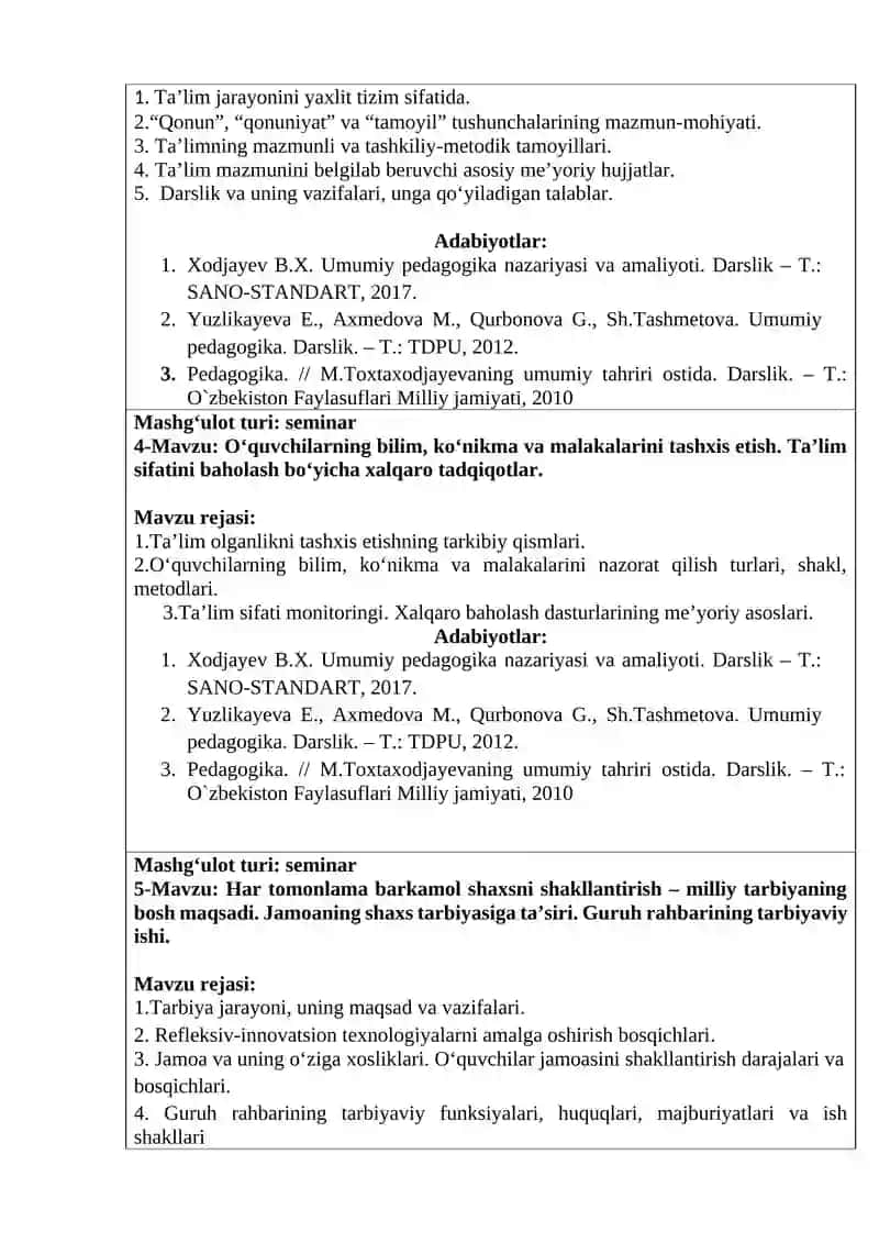 1-modul. “Pedagogika nazariyasi”. seminar 2