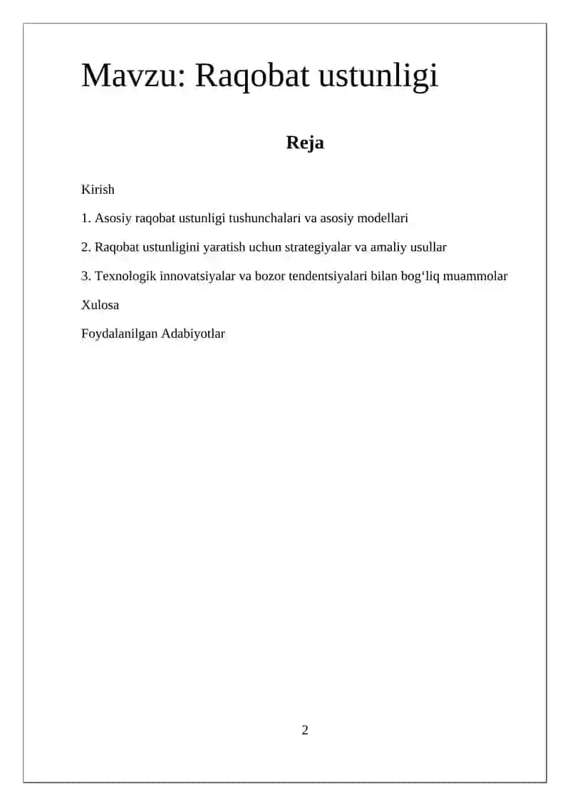 Raqobat Ustunligi 2