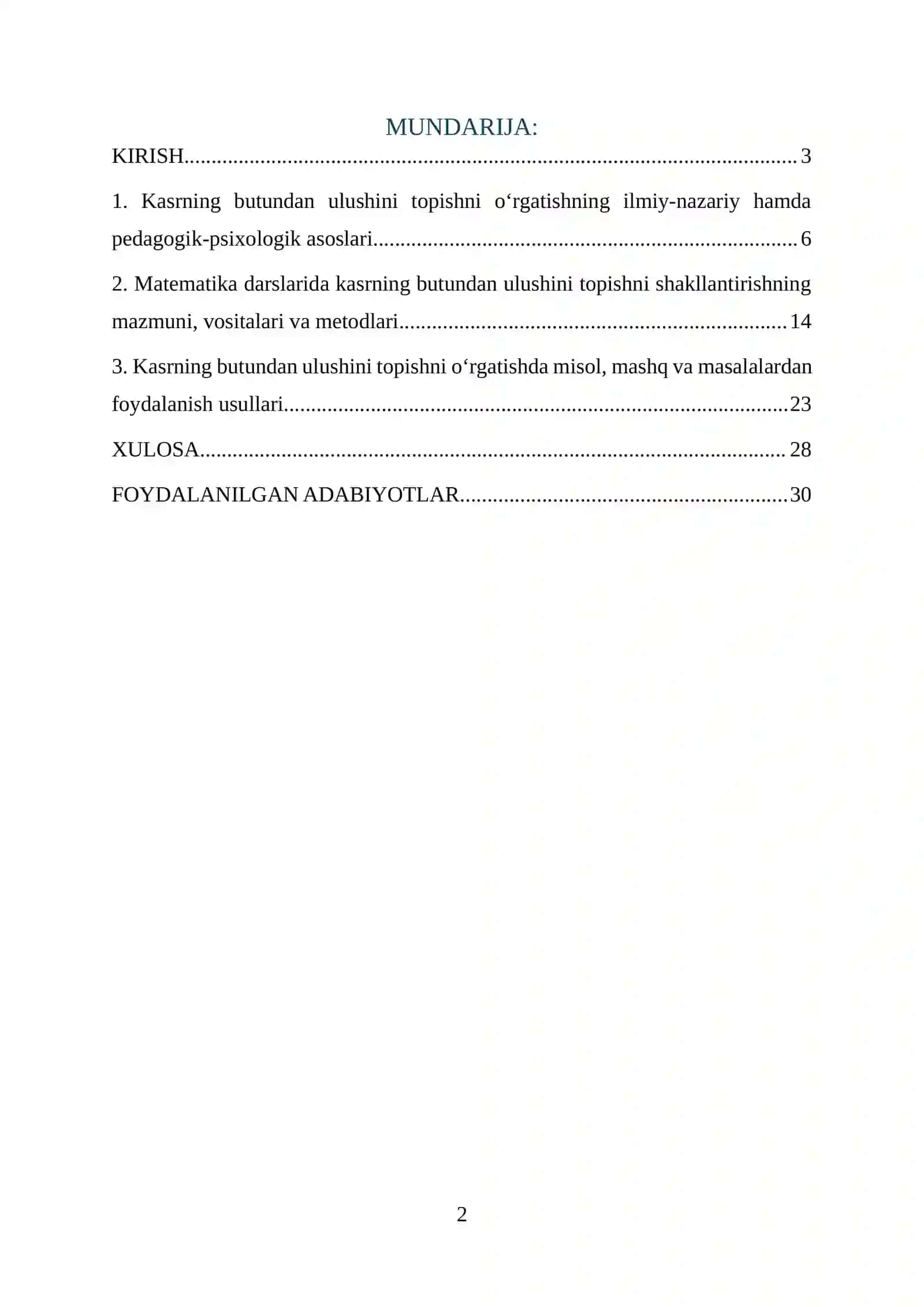 KASRNING BUTUNDAN ULUSHINI TOPISH METODIKASI 2