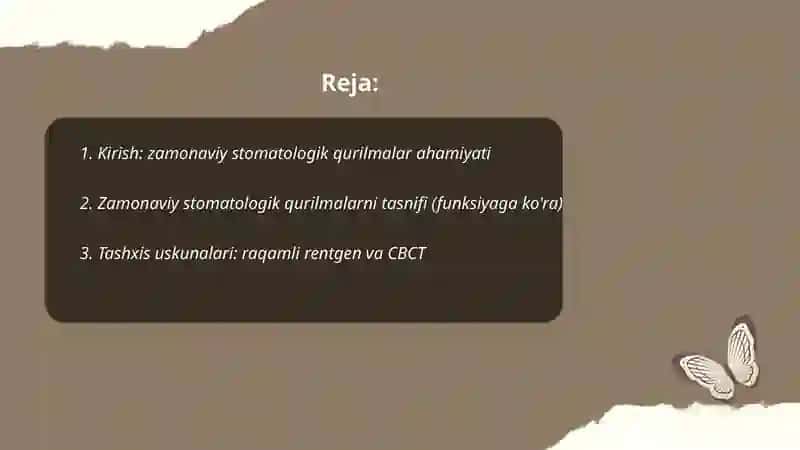 Zamonaviy stomotologik qurilmalar. Tasnifi. Xususiyatlari. 2