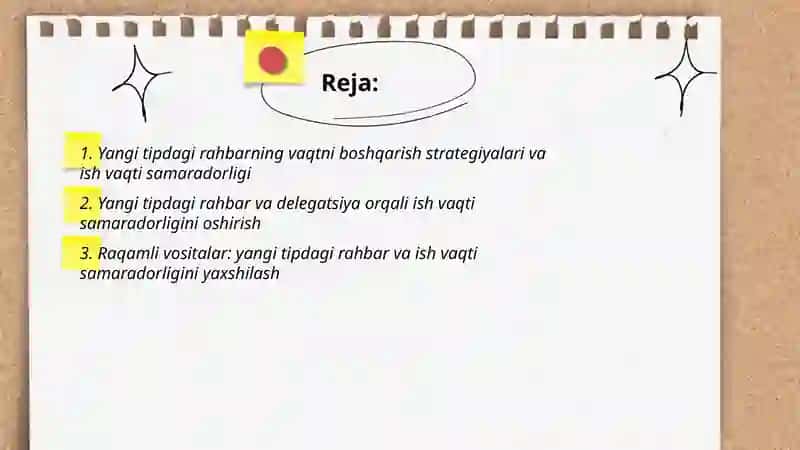 Yangi tipdagi rahbar va uning ish vaqti samaradorligi 2