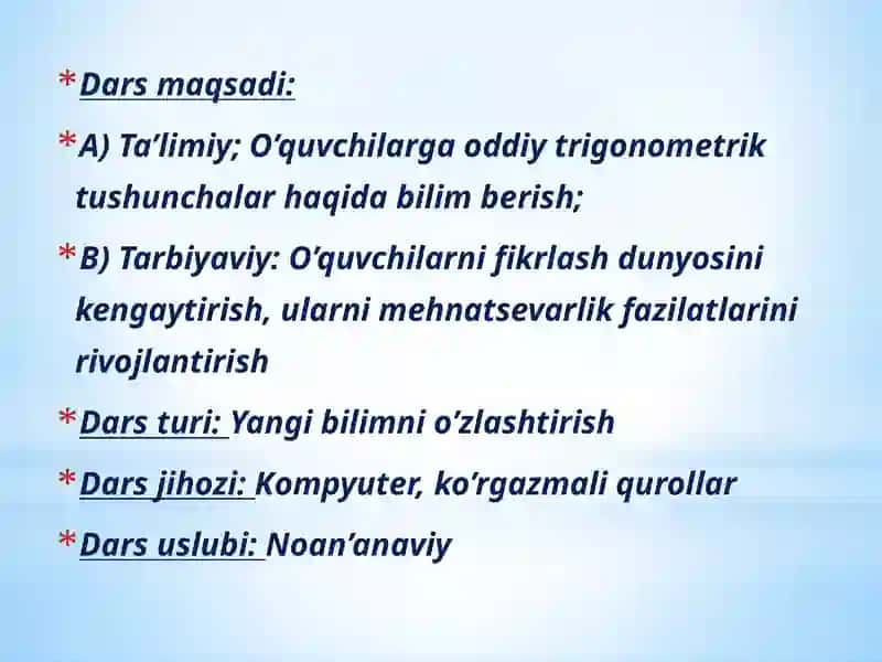 O’tkir burchak sinusi, kosinusi, tangensi va kotangensi 2