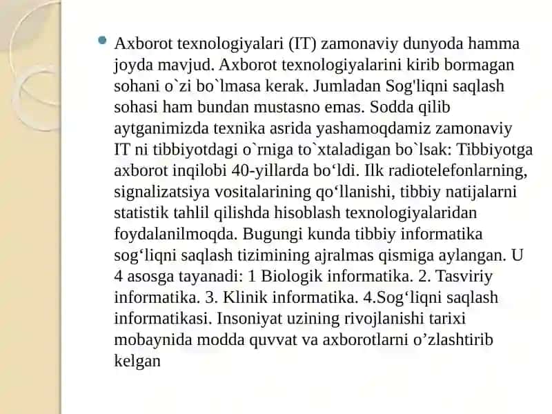 Tibbiyotda IT texnologiyasi 2