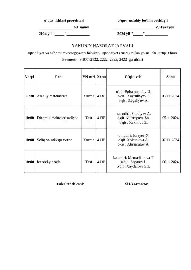 YAKUNIY NAZORAT JADVALI 2