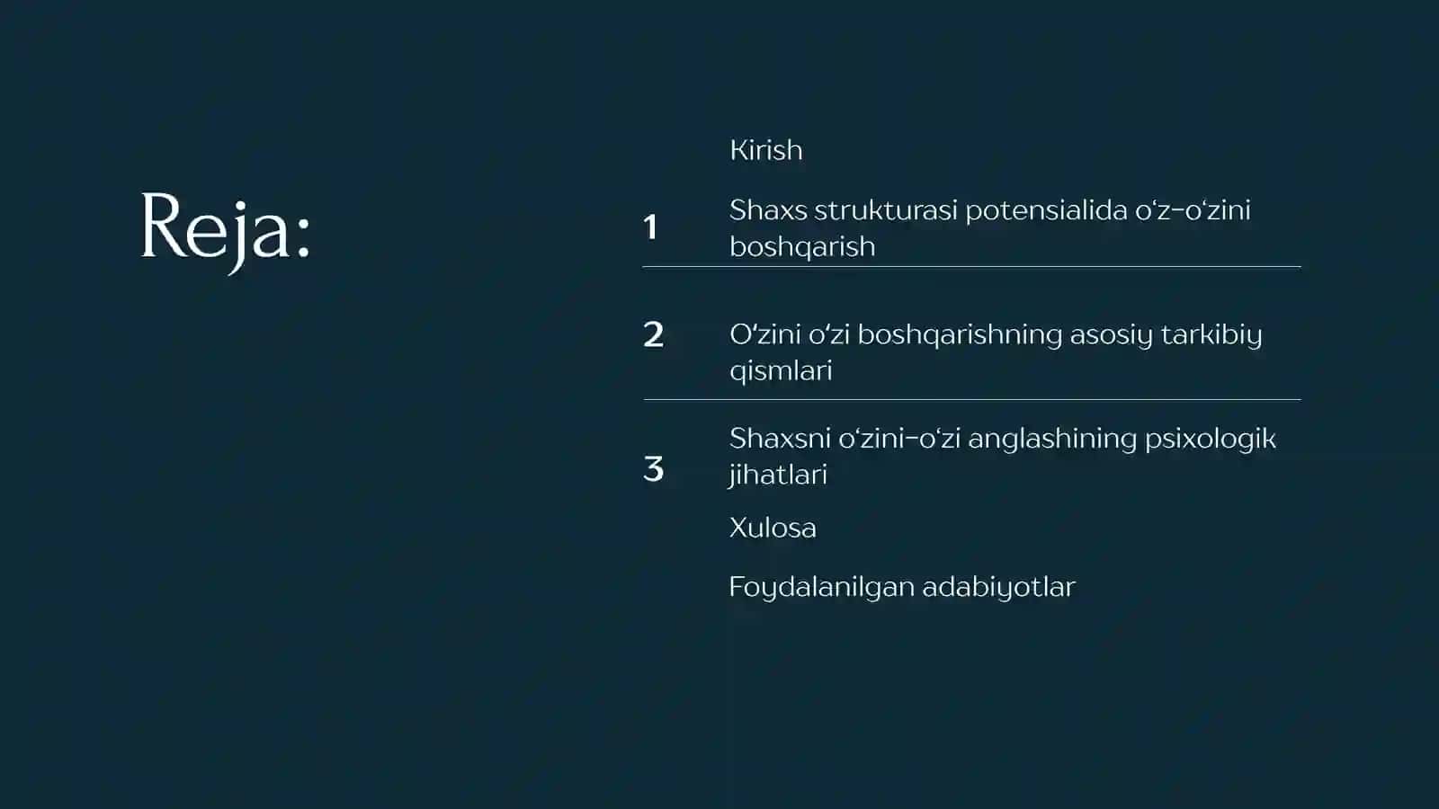 Oʻz-oʻzini boshqarish praktikumi 2