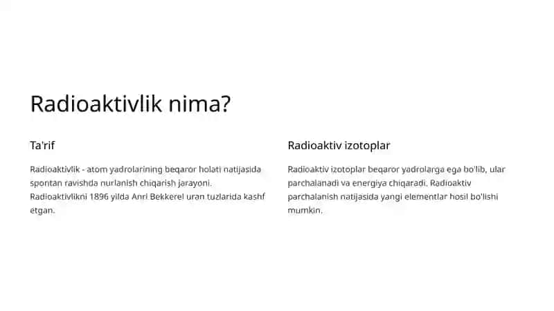 Radioaktivlik va uning turlari. Nurlanish dozasi 2