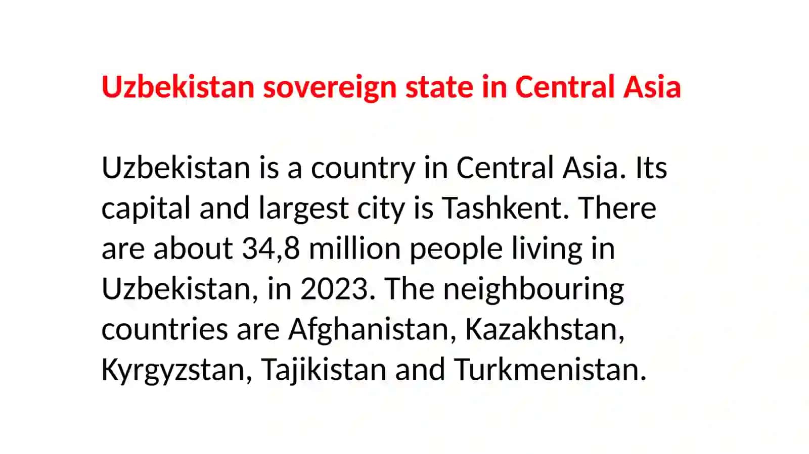 Topic "Uzbekiston country" from the subject "English language" 2