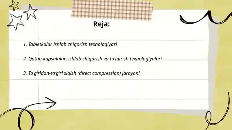 Tabletkalar ishlab chiqarish texnologiyasi 2