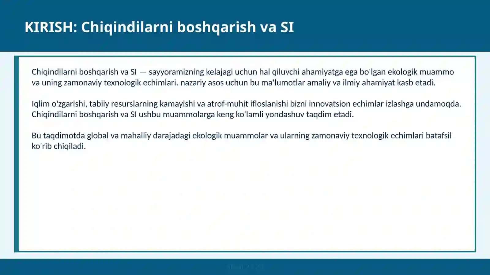 Chiqindilarni boshqarish va SI 2