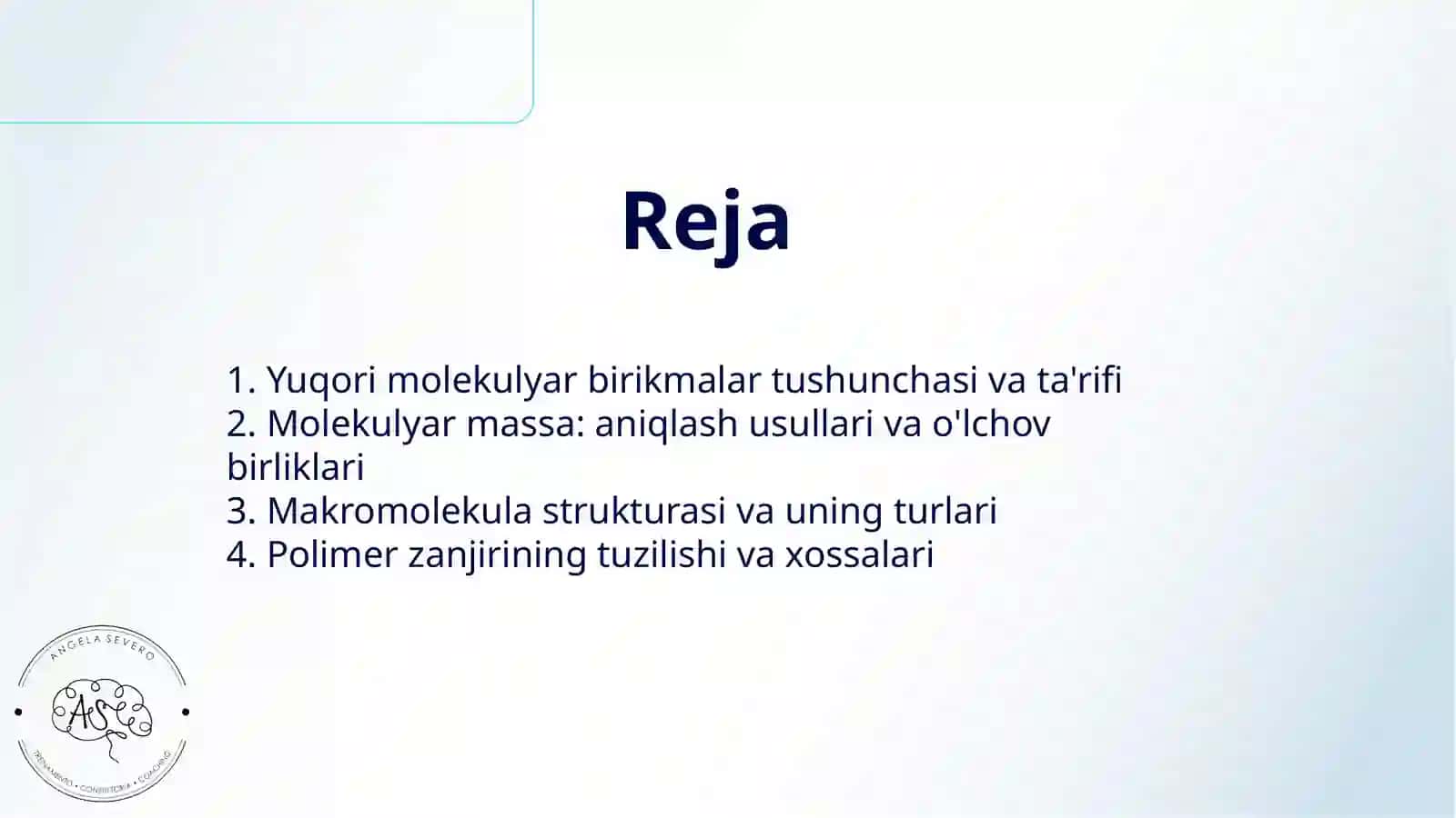 YUQORI MOLEKULYAR BIRIKMALARNING MOLEKULYAR MASSASI. MAKROMOLEKULA, POLIMER ZANJIRI 2