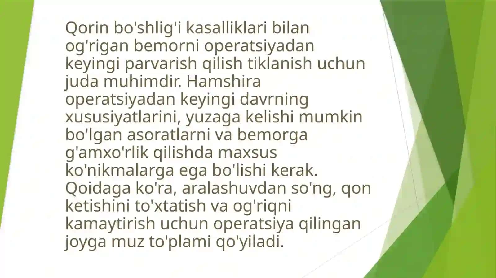 Bemorni operatsiyadan keyingi davrda parvarish qilish 2