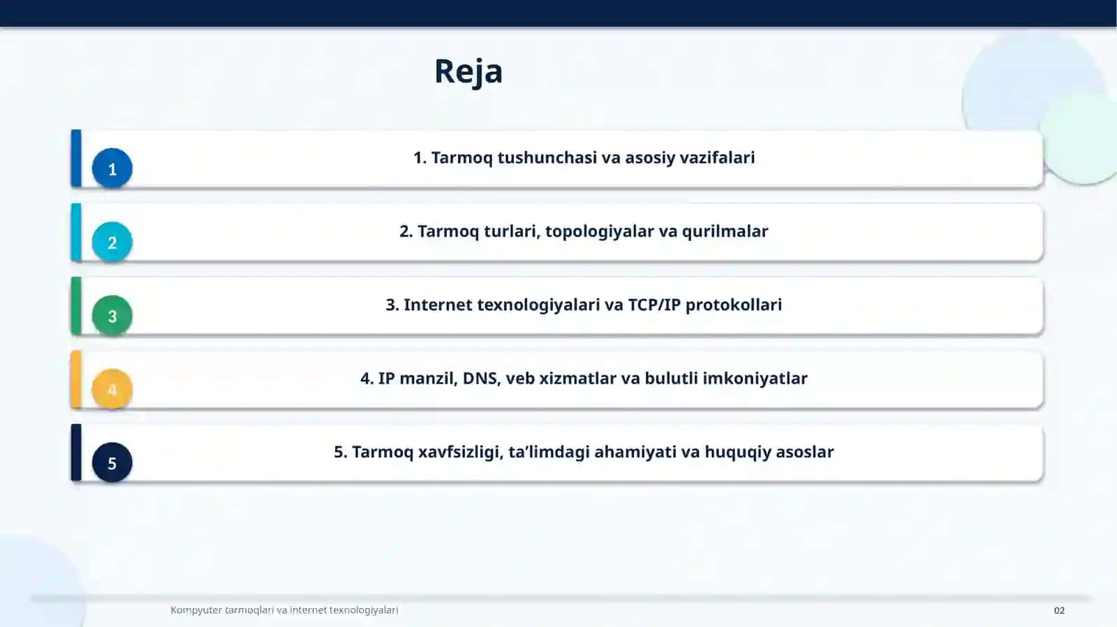 Kompyuter tarmoqlari va internet texnologiyalari 2