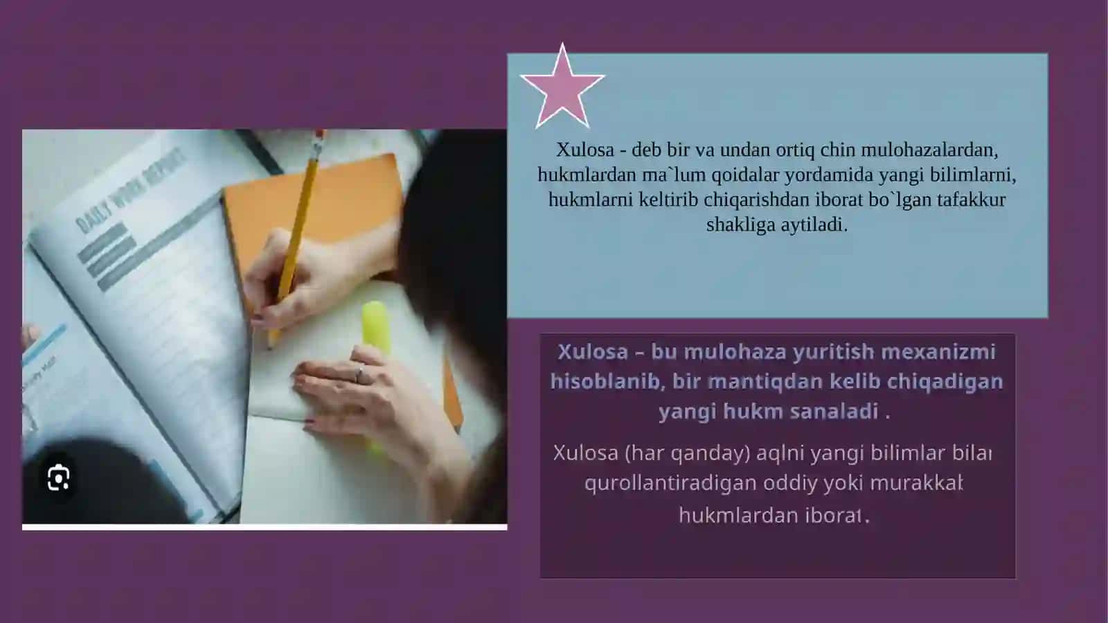 Xulosa chiqarishning umumiy mantiqiy tavsifi 2
