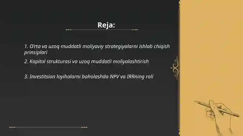 O’rta va uzoq muddatli moliyaviy yondashuvlar 2