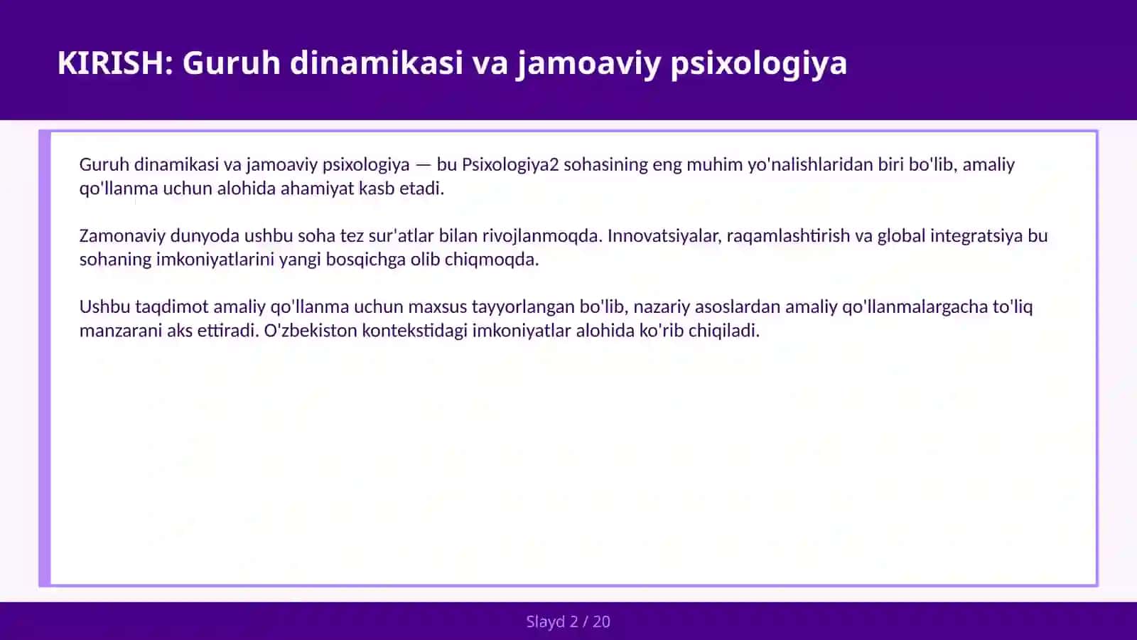 Guruh dinamikasi va jamoaviy psixologiya 2