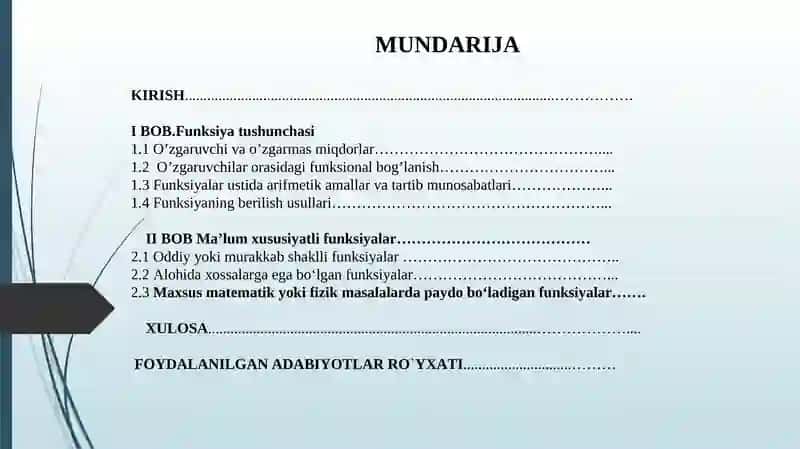 MA’LUM XUSUSIYATLI FUNKSIYALAR 2