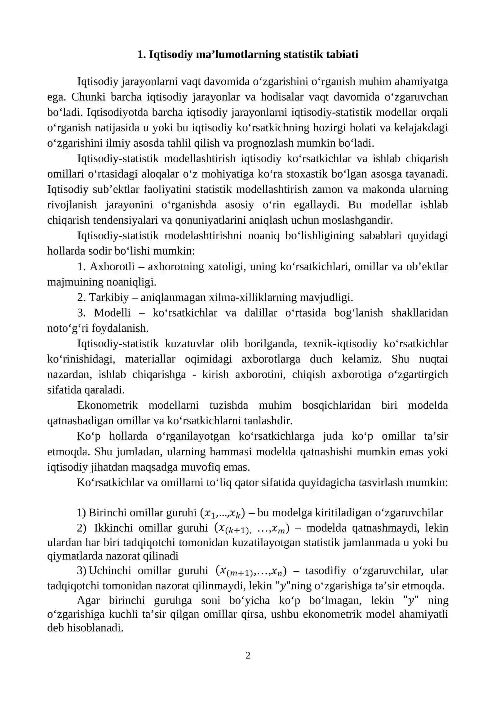 EKONOMETRIK MODELLARNING AXBOROT TA’MINOTI 2