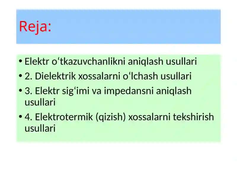 Stomatologik materiallarning elektrik xossalarini aniqlash usullari 2