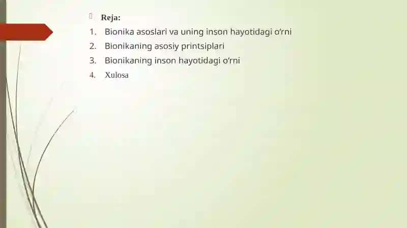 Bionika asoslari va uni inson hayotidagi o'rni. 2