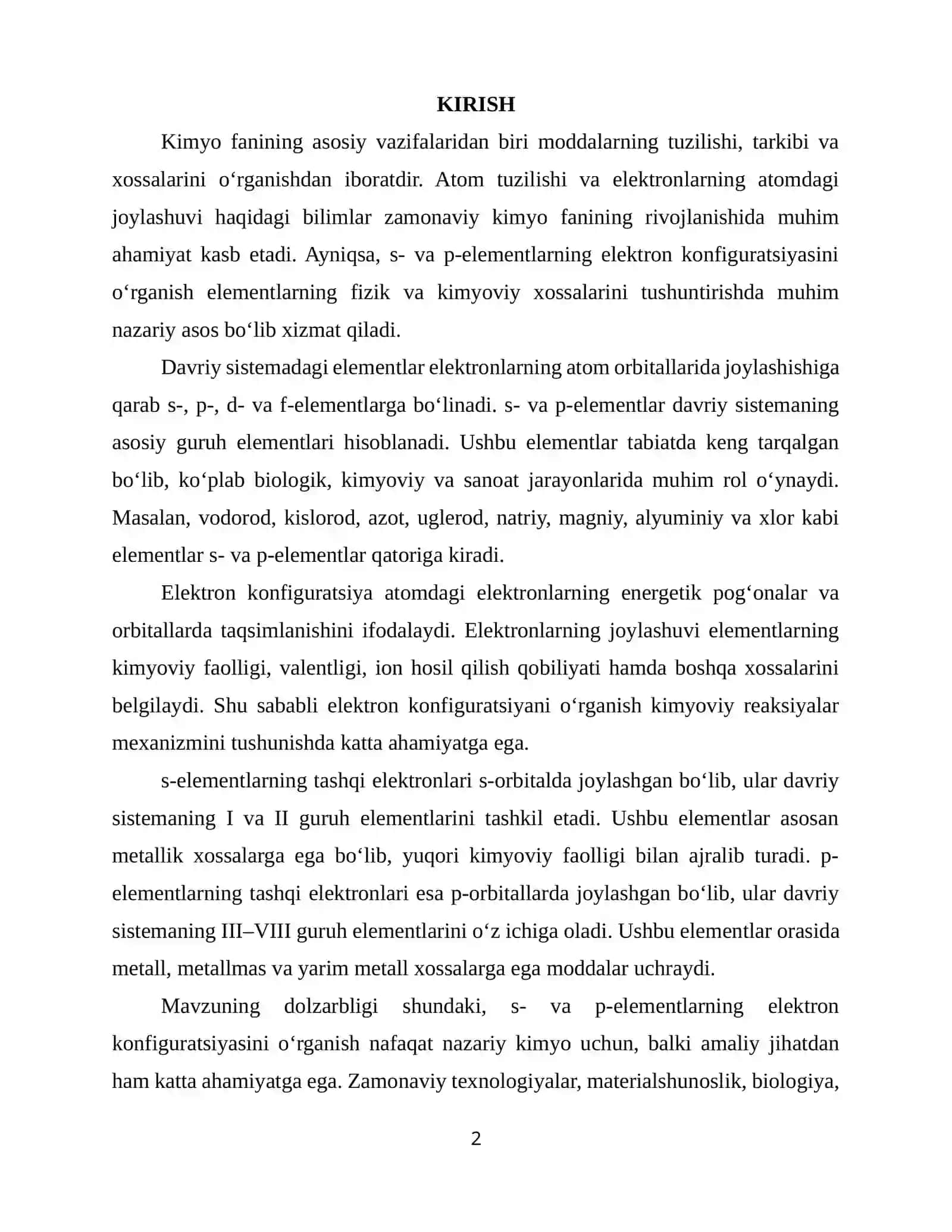s- VA p- ELEMENTLARNING ELEKTRON KONFIGURATSIYASI 2