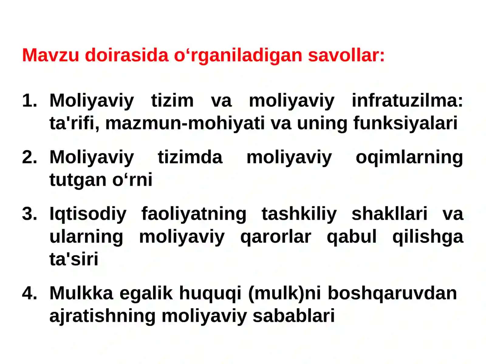 Moliyaviy tizim va moliyaviy infratuzilma. Moliyaviy oqimlar 2