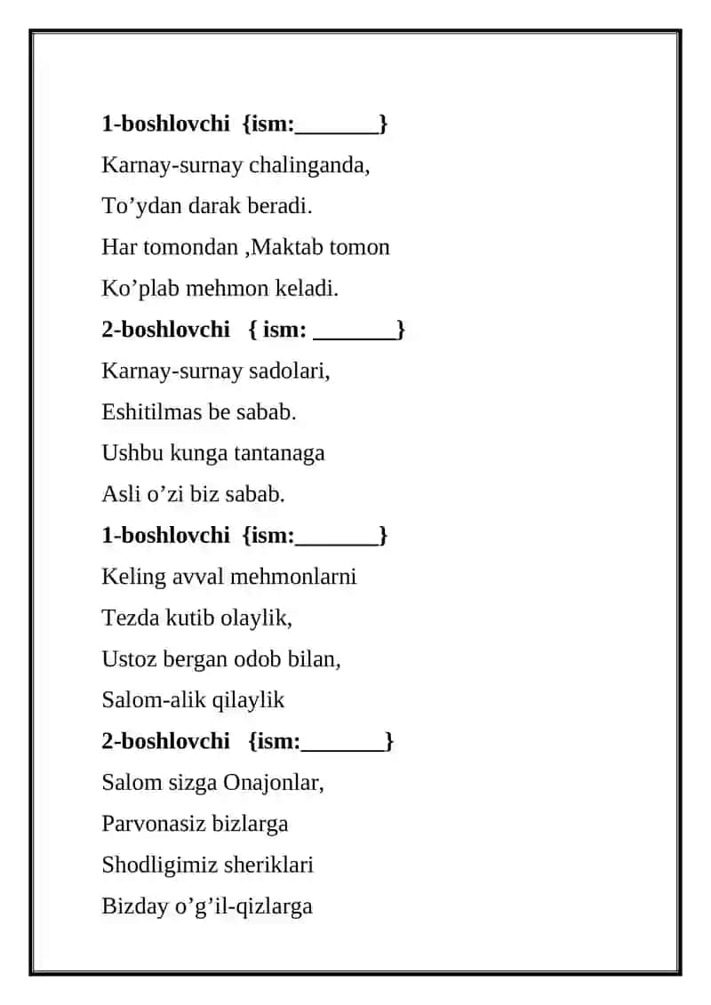 4-sinflar uchun bitiruv ssenariysi 2