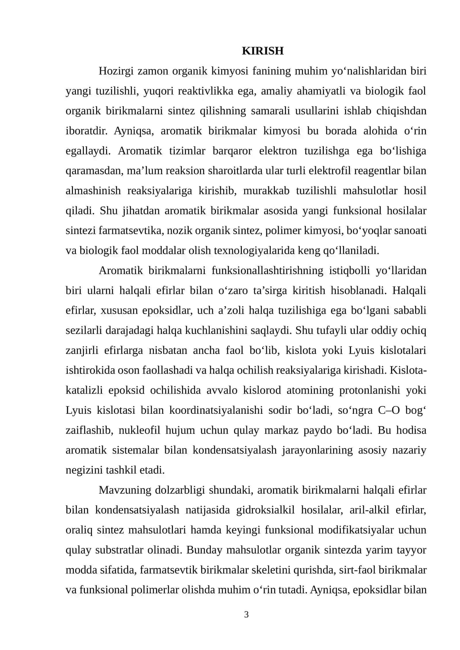Aromatik birikmalarni halqali efirlar bilan kondensatsiyalash 2