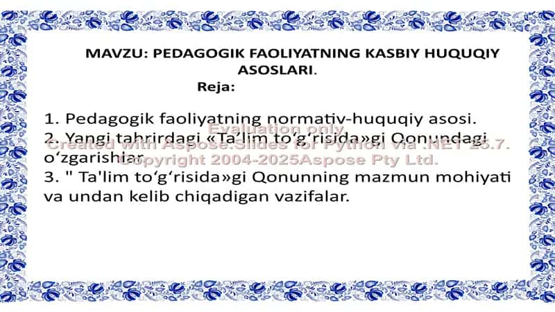 PEDAGOGIK FAOLIYATNING KASBIY HUQUQIY ASOSLARI 2