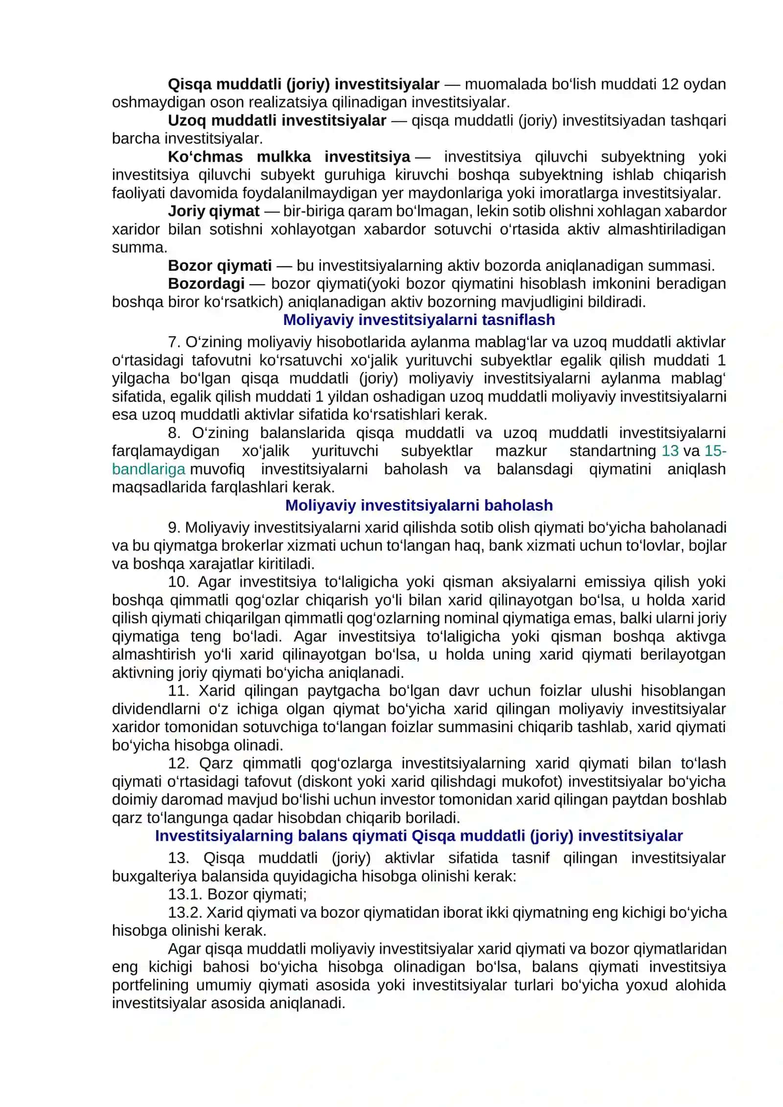 Moliyaviy investitsiyalarni hisobga olish 2