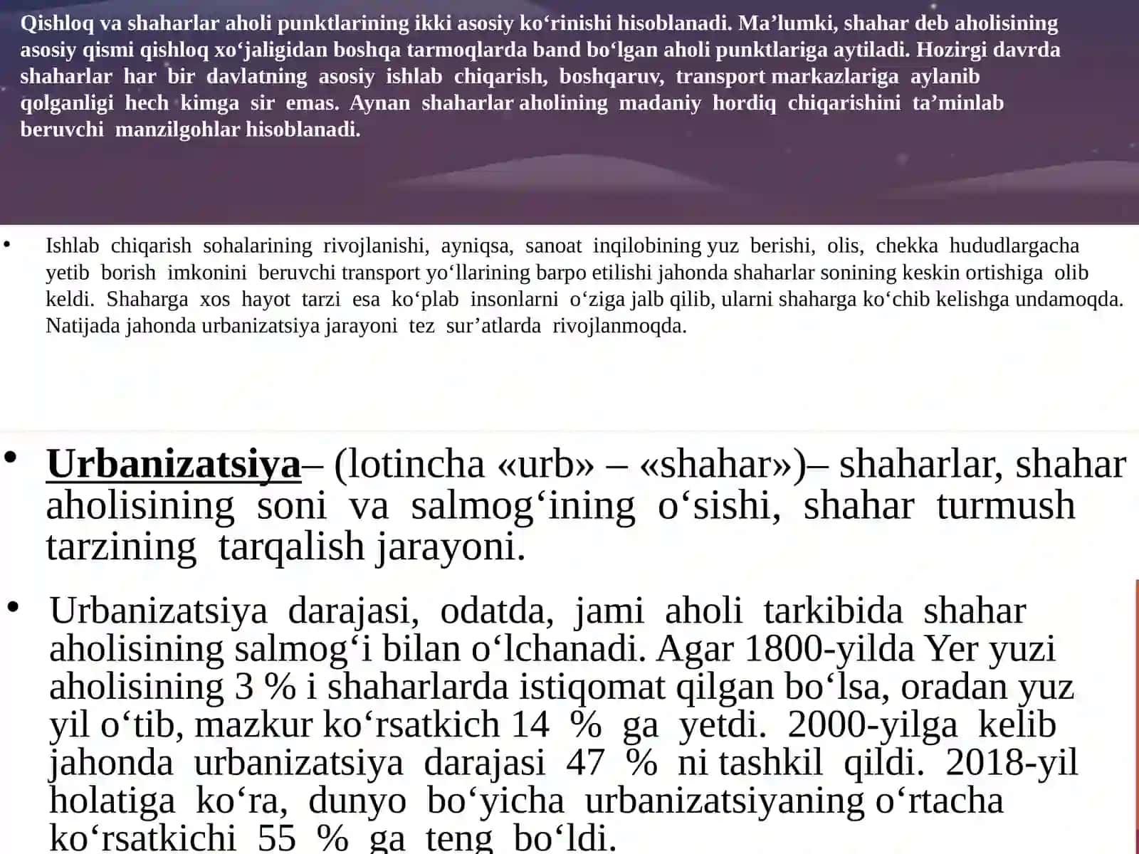 Jahon  mamlakatlarining  urbanizatsiyasi 2