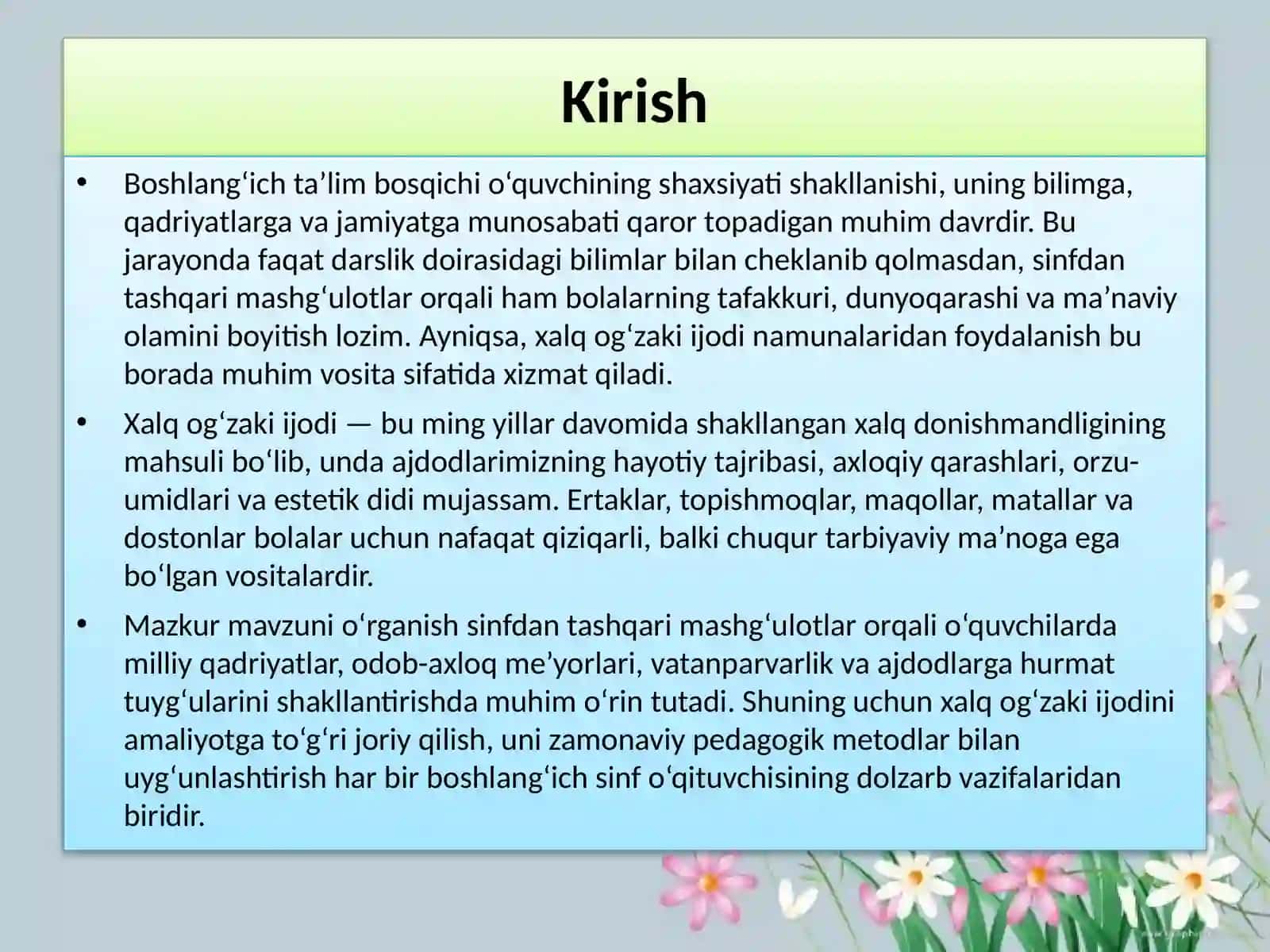 Sinfdan tashqari mashg’ulotlarda xalq og’zakiijodi 2