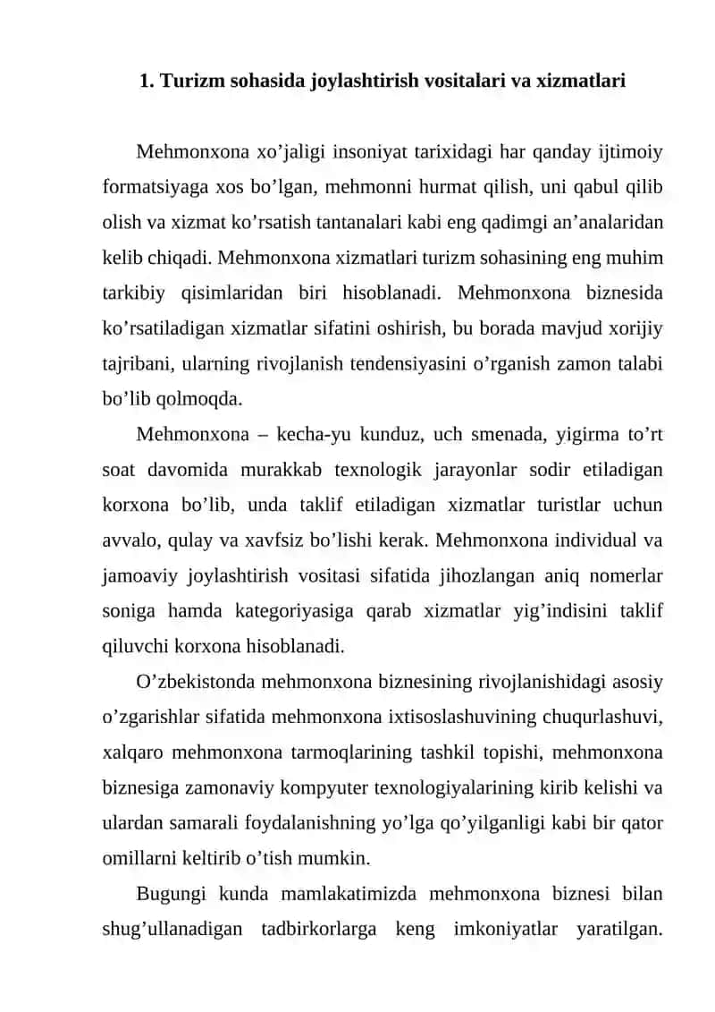 Turizm sohasida joylashtirish xizmatlari 2