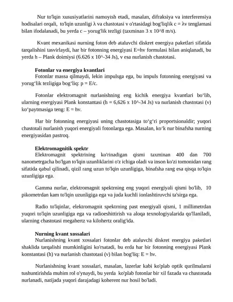 Yorugʻlikning kvant va toʻlqin xossalari 2