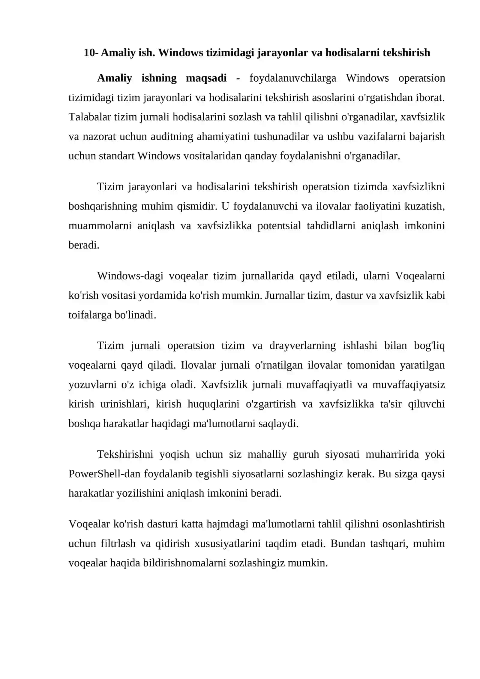 Windows tizimidagi jarayonlar va hodisalarni tekshirish 2