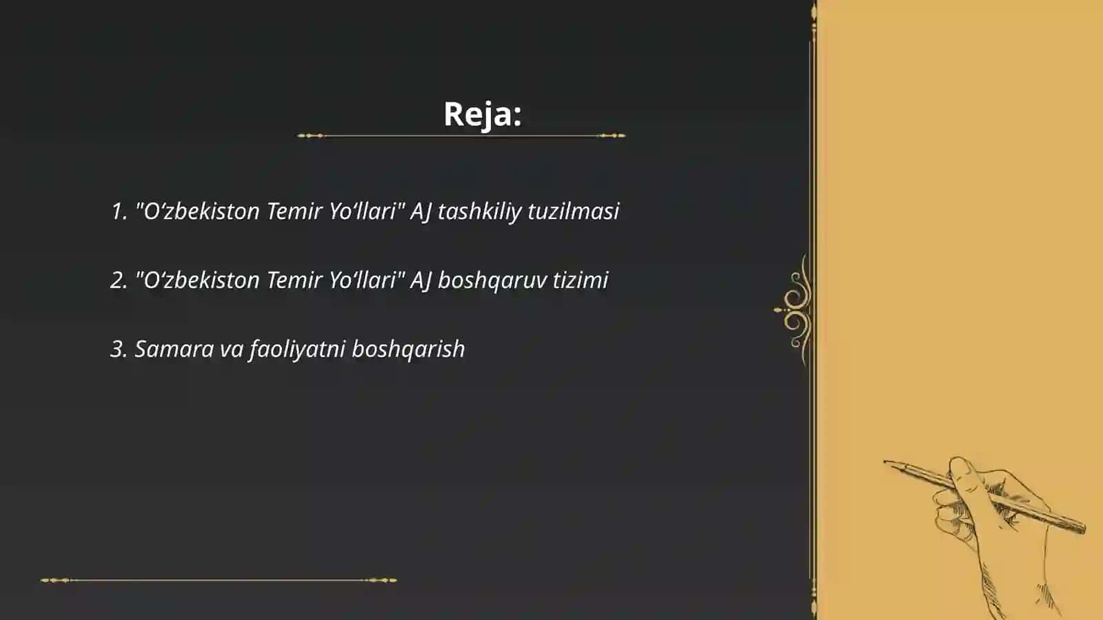 Uzbekistan temir yòllari aksiyadorlik jamiyati tashkiliy structuralism, moliyaviy ko'rsatkichi,dividend siyosati 2