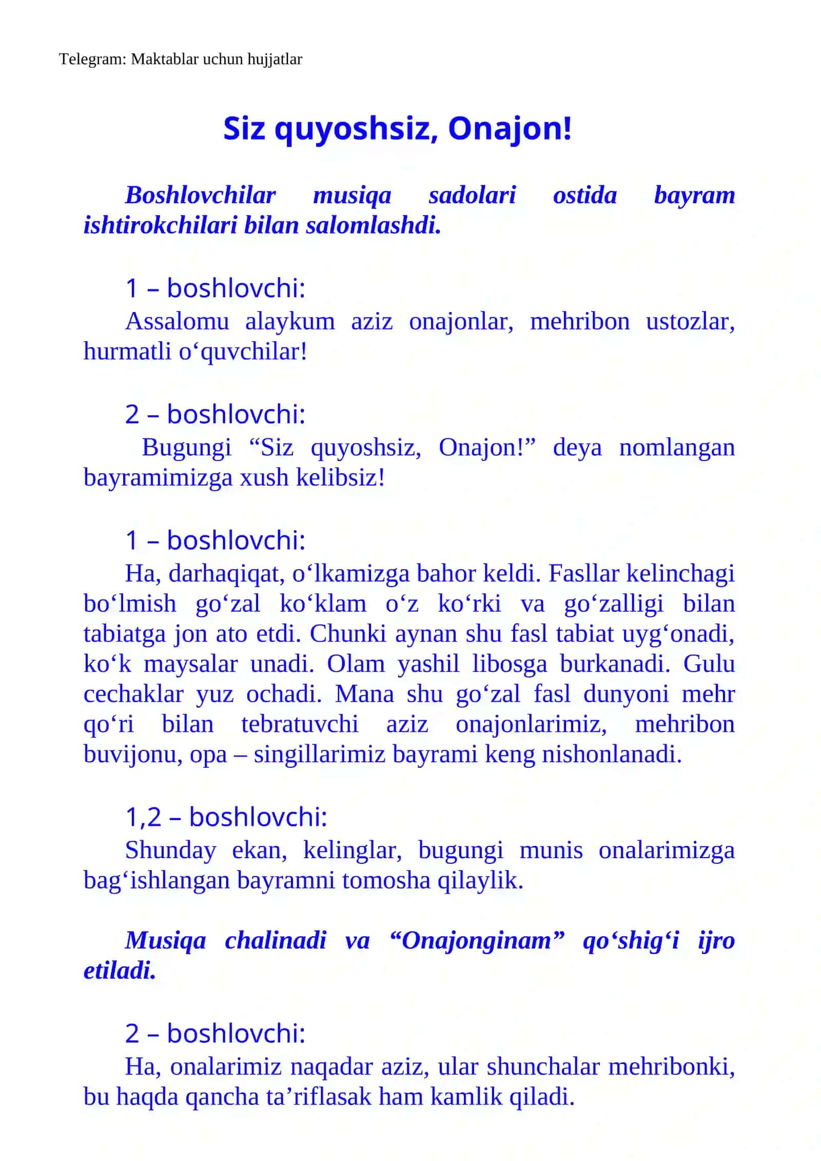 Siz quyoshsiz, Onajon! 2