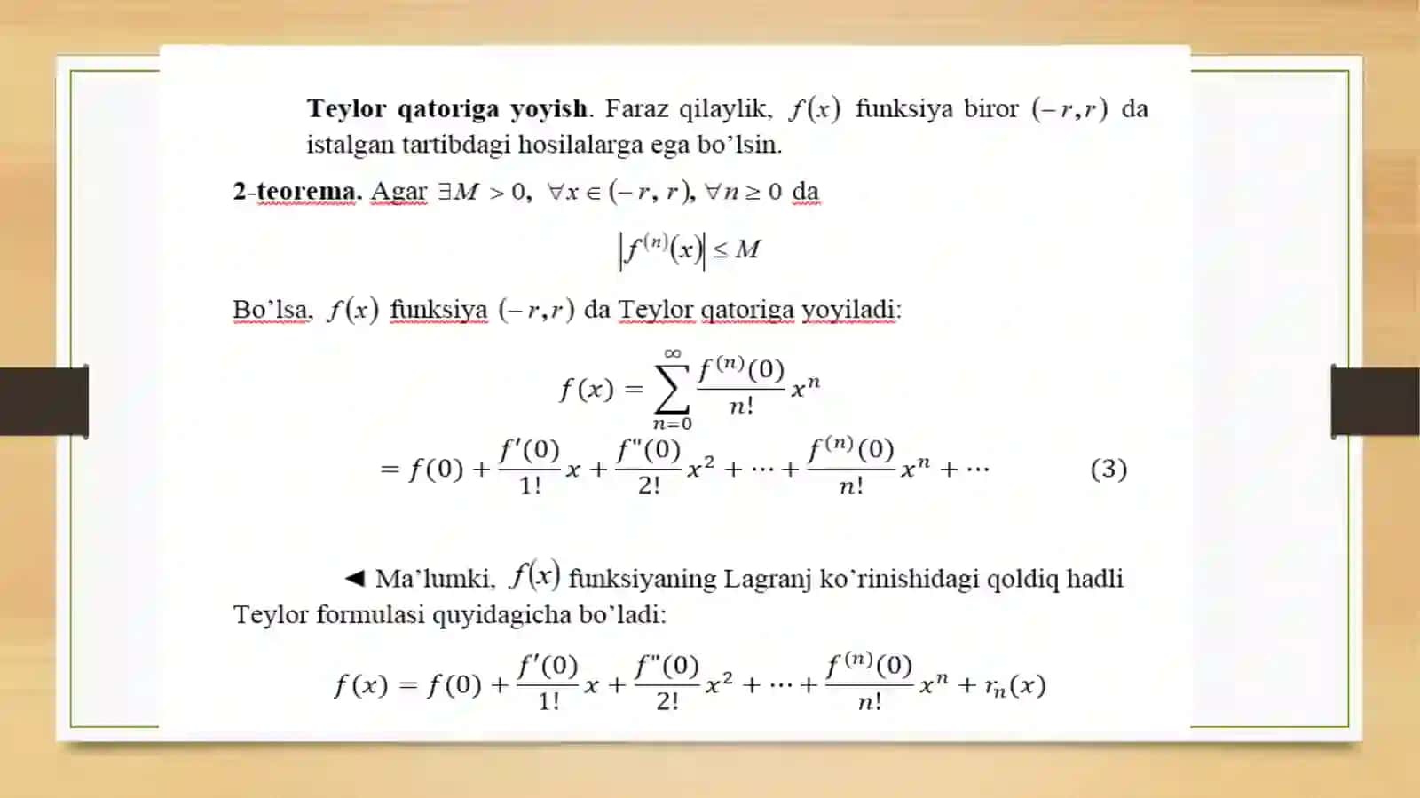 Raqamli axborotlarni teylor qatoriga yoyish algoritmi 2