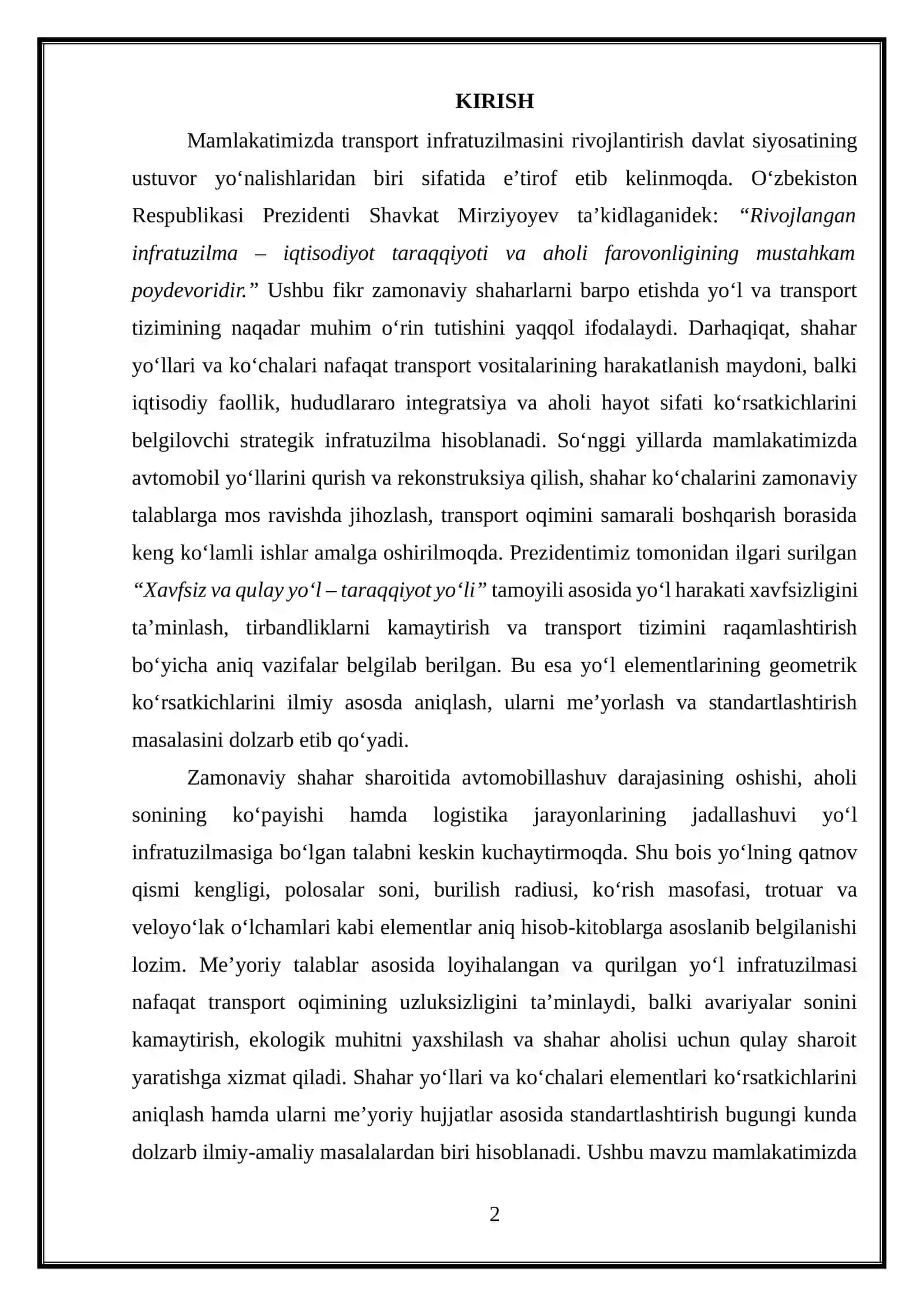Shahar yòllar va kòchalari elementlari kòrsatkichlarini aniqlash 2