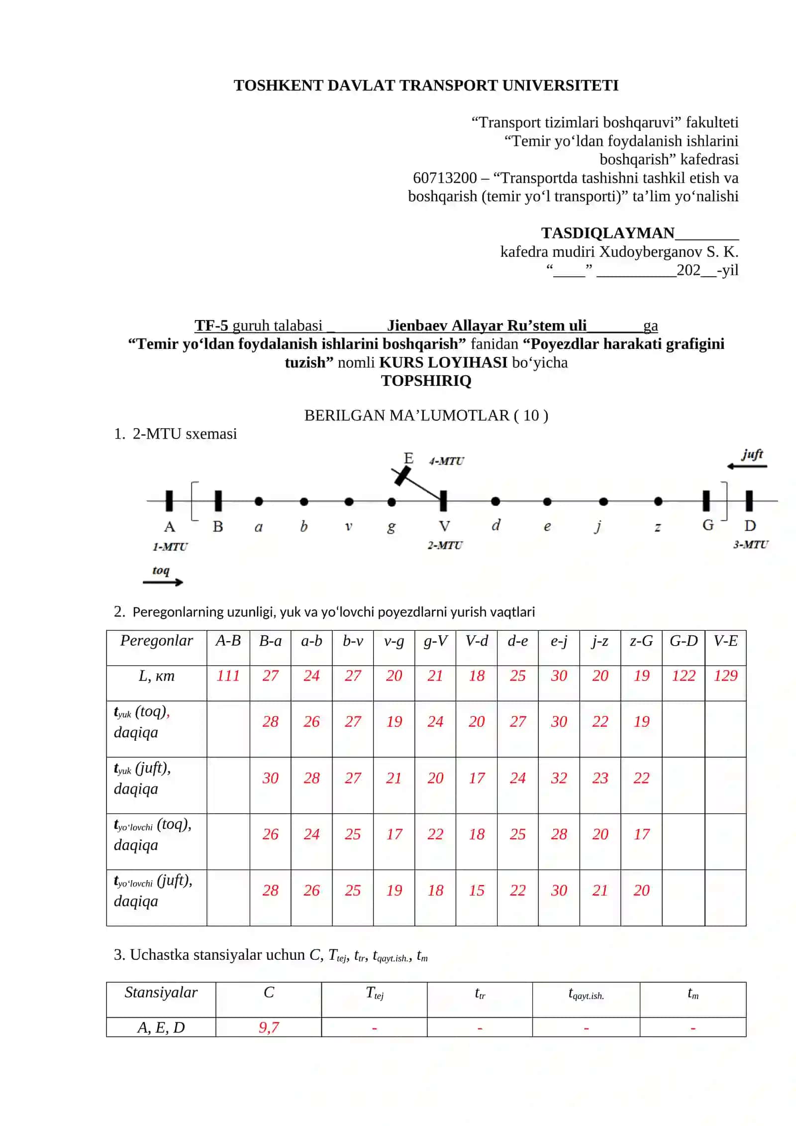 POYEZDLAR HARAKATI GRAFIGINI TUZISH 2