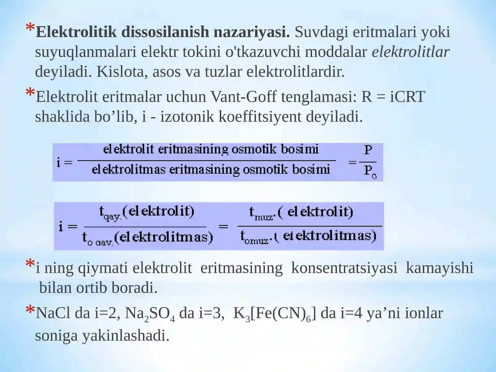 Elektrolitik dissotsiyalanish nazariyasi 2