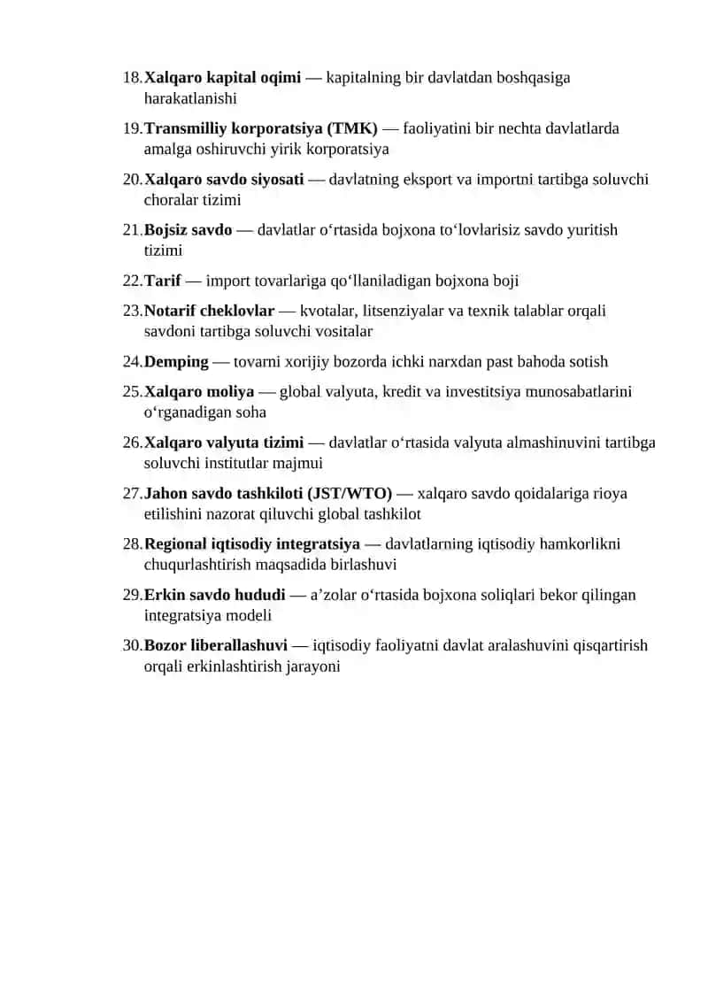 Jahon iqtisodiyoti fanidan 30 ta glossariy 2