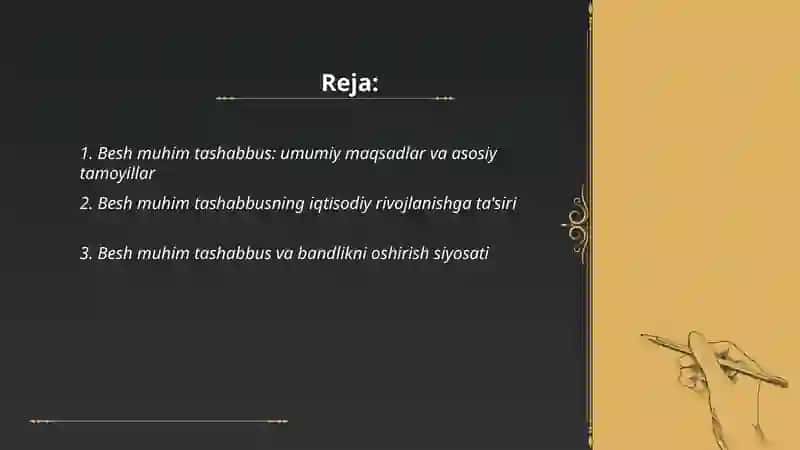 Besh muhim tashabus va uning ahamiyati 2