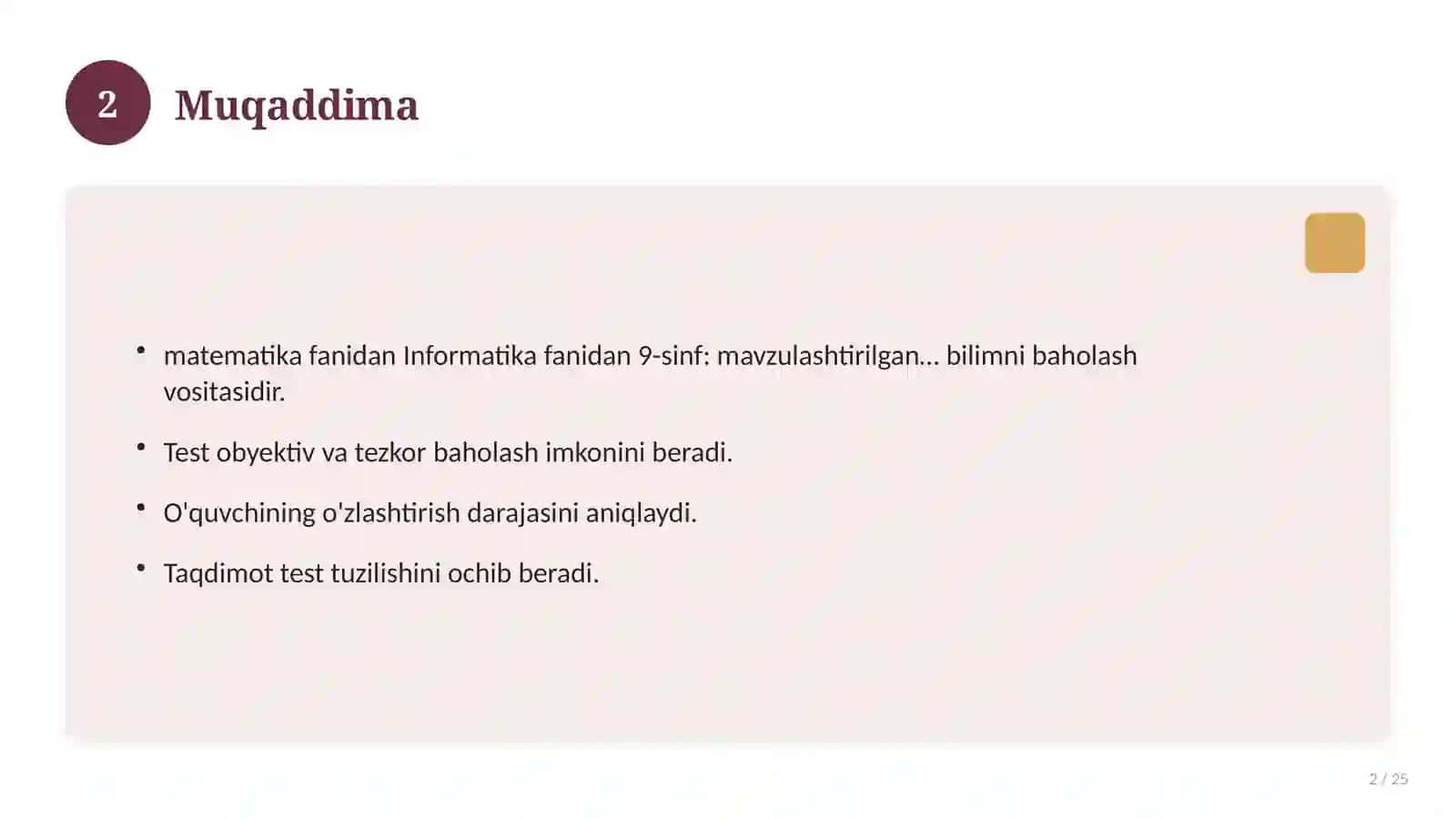 Informatika fanidan 9-sinf: mavzulashtirilgan nazorat ishi va tahlil 2