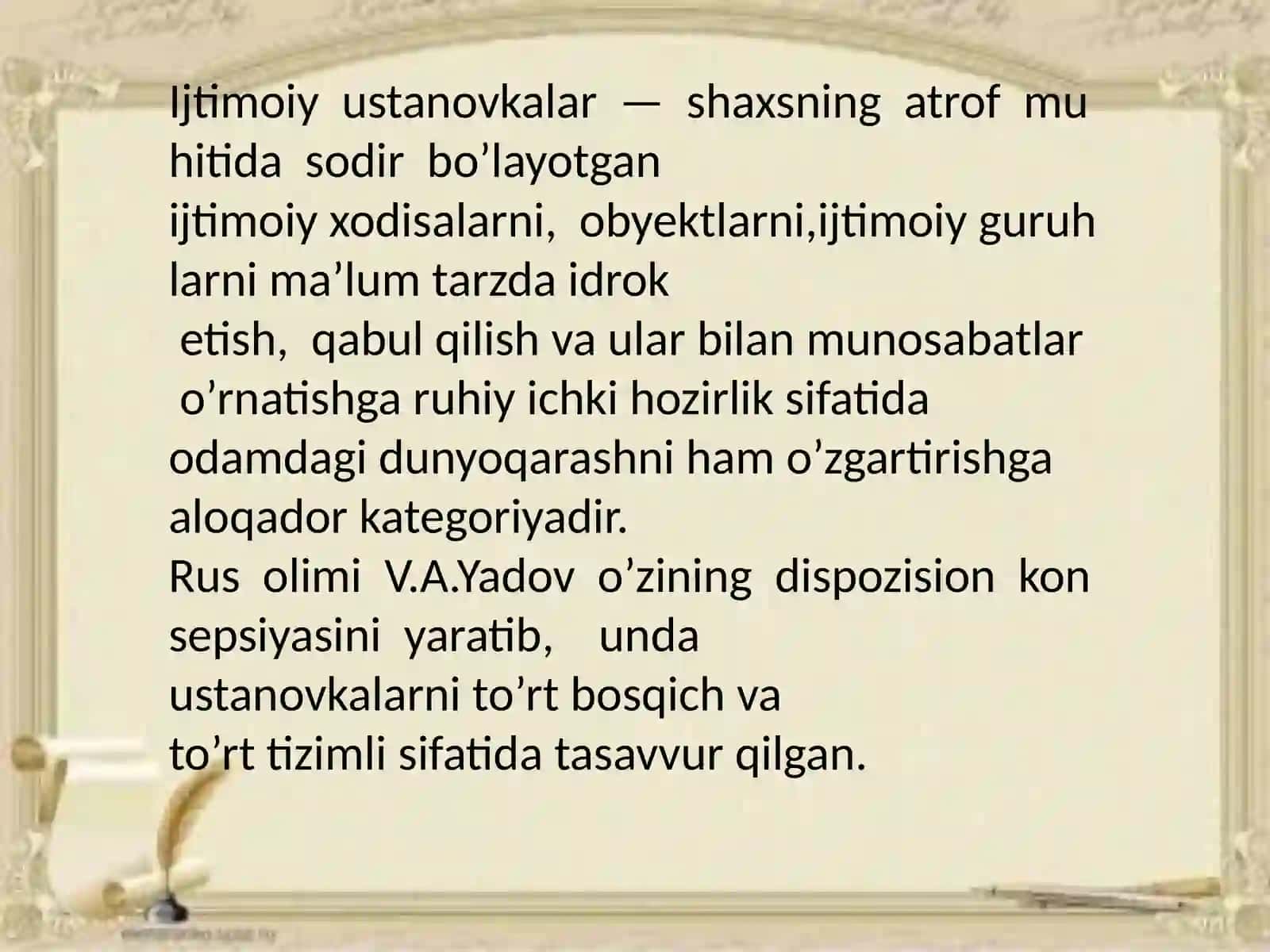 Shaxsning ijtimoiy ustanofkalari 2