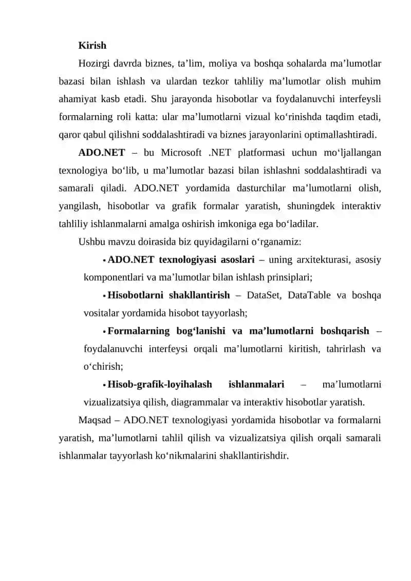 ADO.NET texnologiyasi 2